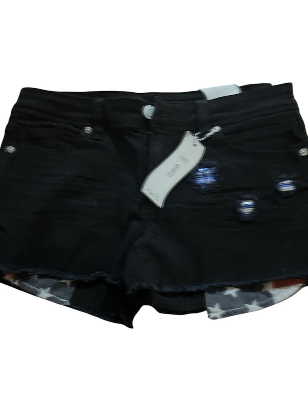 Rue21 Black Distressed Denim Shorts with Star-Print Lining